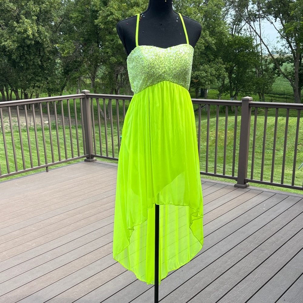 My Michelle Bright Lime Dress with Sequin Detail